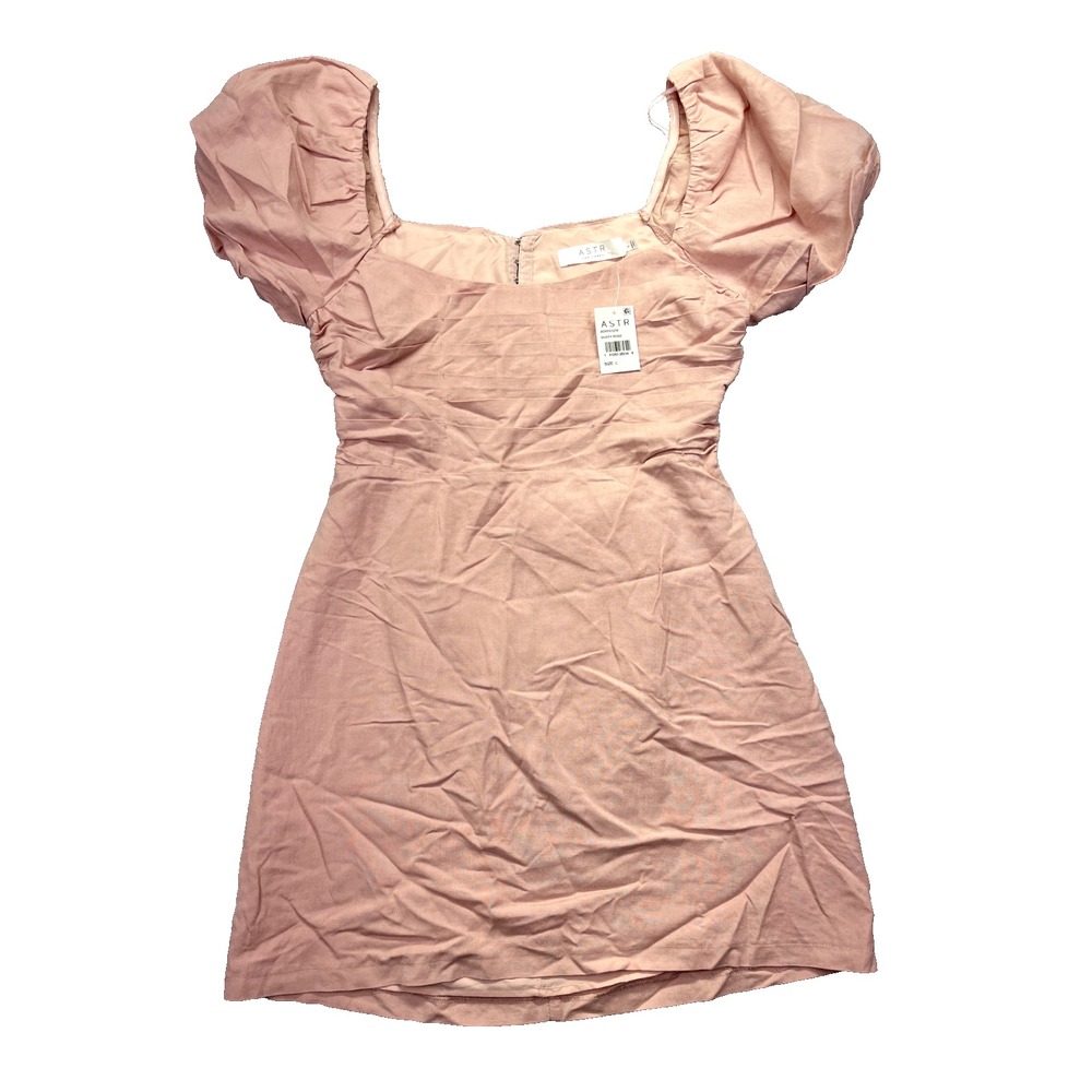 ASTR The Label Size L Linen Pleat Front Mini Dress Dusty Rose Pink Sexy Chic NWT